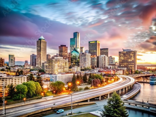 Wallpaper Mural Seattle Twilight Urban Exploration - Stunning Cityscape with Dusk Lights Torontodigital.ca