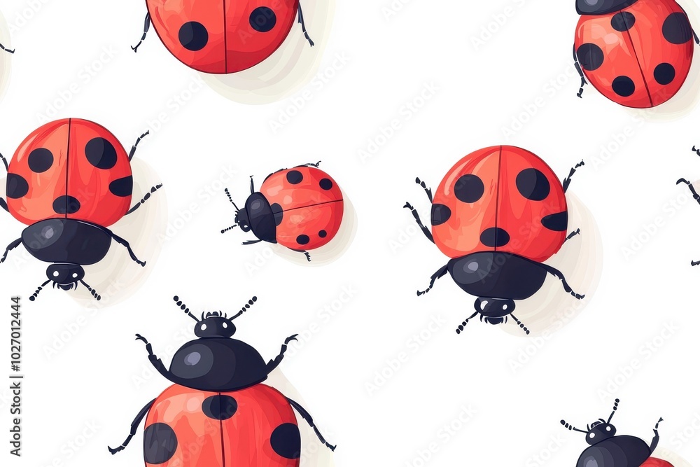 Flat style seamless pattern of ladybugs, isolate on white background. Flat style seamless pattern of ladybugs, isolate on white background.