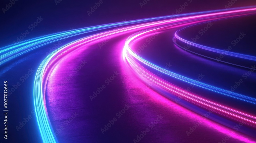 Gradient of jade to sapphire neon road speed. Light abstract laser trace from the movement of cars. LED curves fast strips. Gradient of jade to sapphire neon road speed. Light abstract laser trace from the movement of cars. LED curves fast strips.