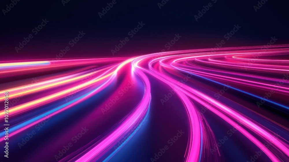 Gradient of peach to pink neon road speed. Light abstract laser trace from the movement of cars. LED curves fast strips. Gradient of peach to pink neon road speed. Light abstract laser trace from the movement of cars. LED curves fast strips.