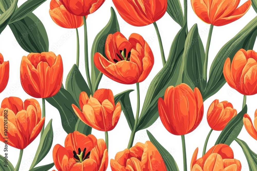 Flat style seamless pattern of tulips, isolate on white background. Flat style seamless pattern of tulips, isolate on white background.