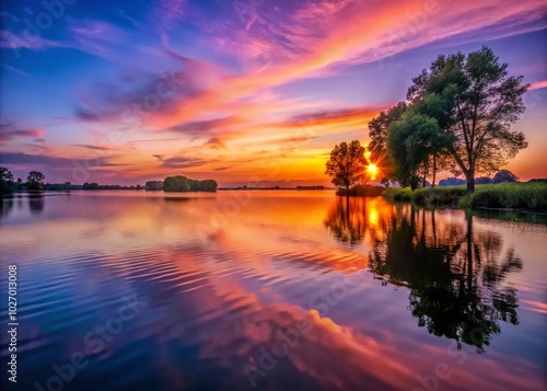 Serene Lake Sunset in Low Light - Captivating Reflections and Tranquil Vibes