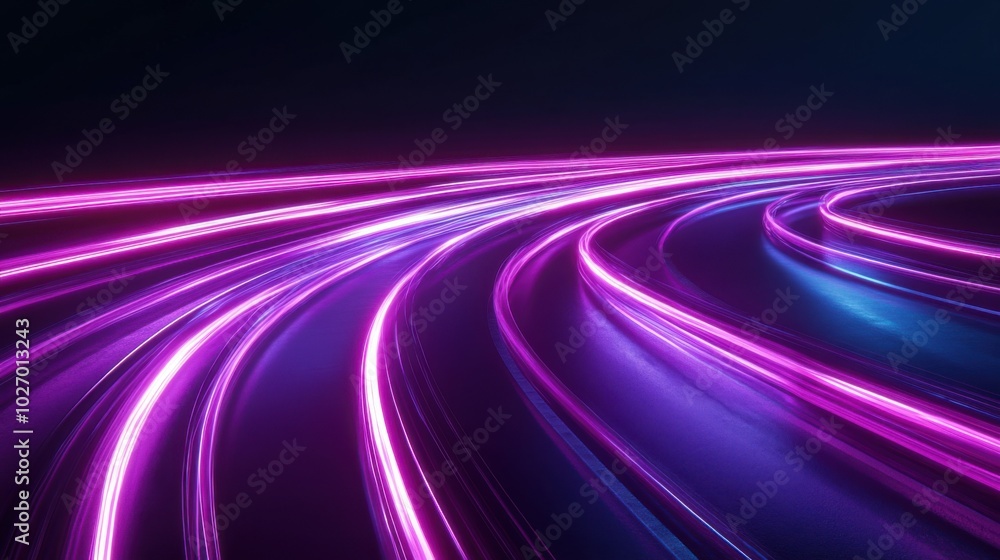 Gradient of violet to pink neon road speed. Light abstract laser trace from the movement of cars. LED curves fast strips Gradient of violet to pink neon road speed. Light abstract laser trace from the movement of cars. LED curves fast strips