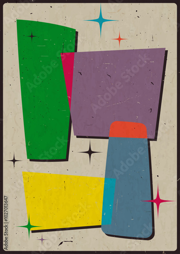 1960s Poster, Abstract Background for Retro Party, Event. Retro Colors and Shapes from the Sixties, Aged Texture