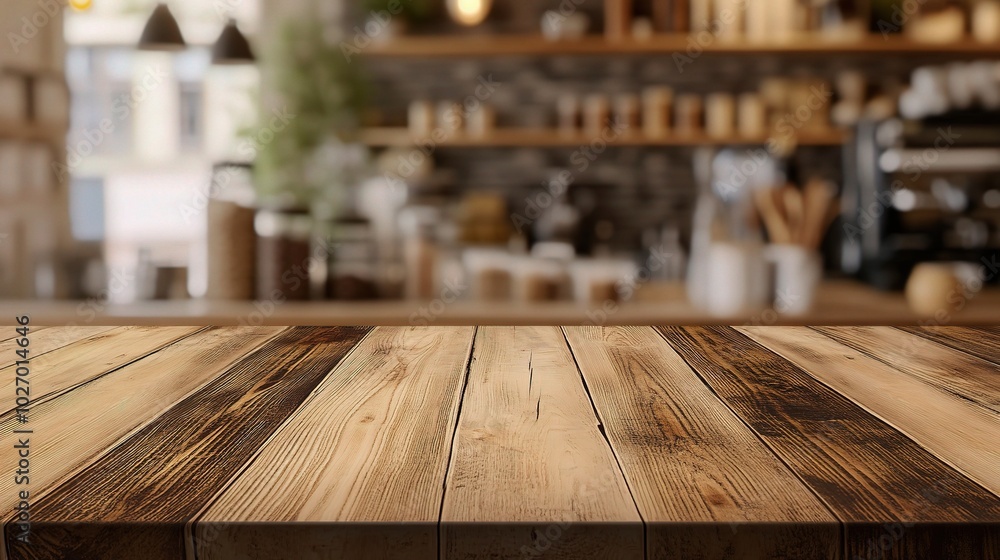Rustic Wooden Table in a Cozy Cafe Setting Rustic Wooden Table in a Cozy Cafe Setting