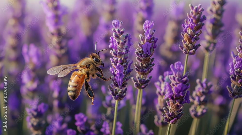 Bee pollinating lavender: nature’s harmony in bloom Bee pollinating lavender: nature’s harmony in bloom