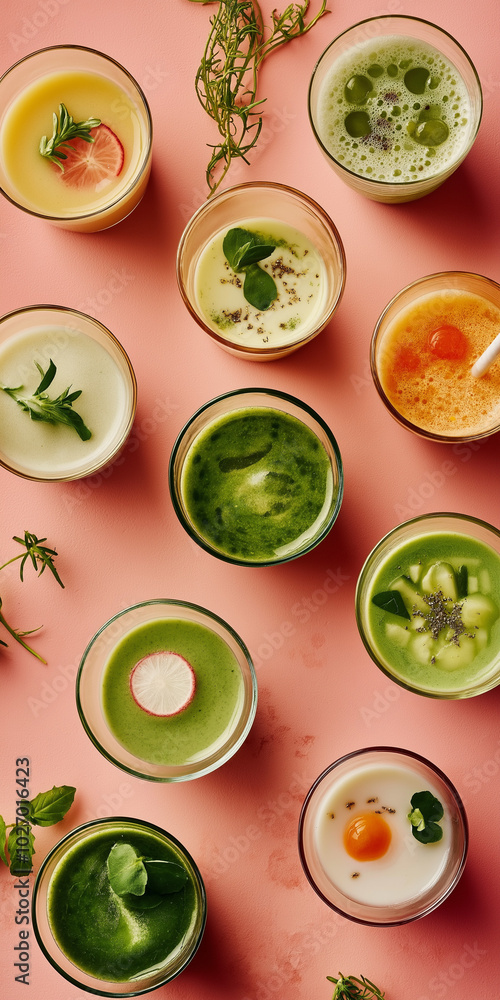 cocktail in a glass, vegetable soup, fruit juice, fresh smoothie cocktail in a glass, vegetable soup, fruit juice, fresh smoothie