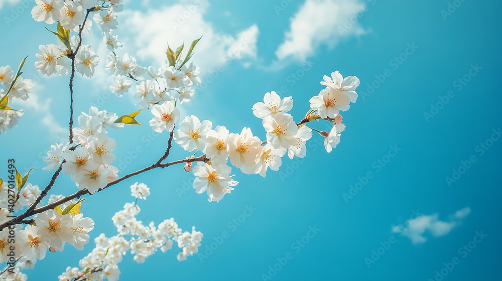 Elegant sakura flowers blooming against a bright blue Elegant sakura flowers blooming against a bright blue
