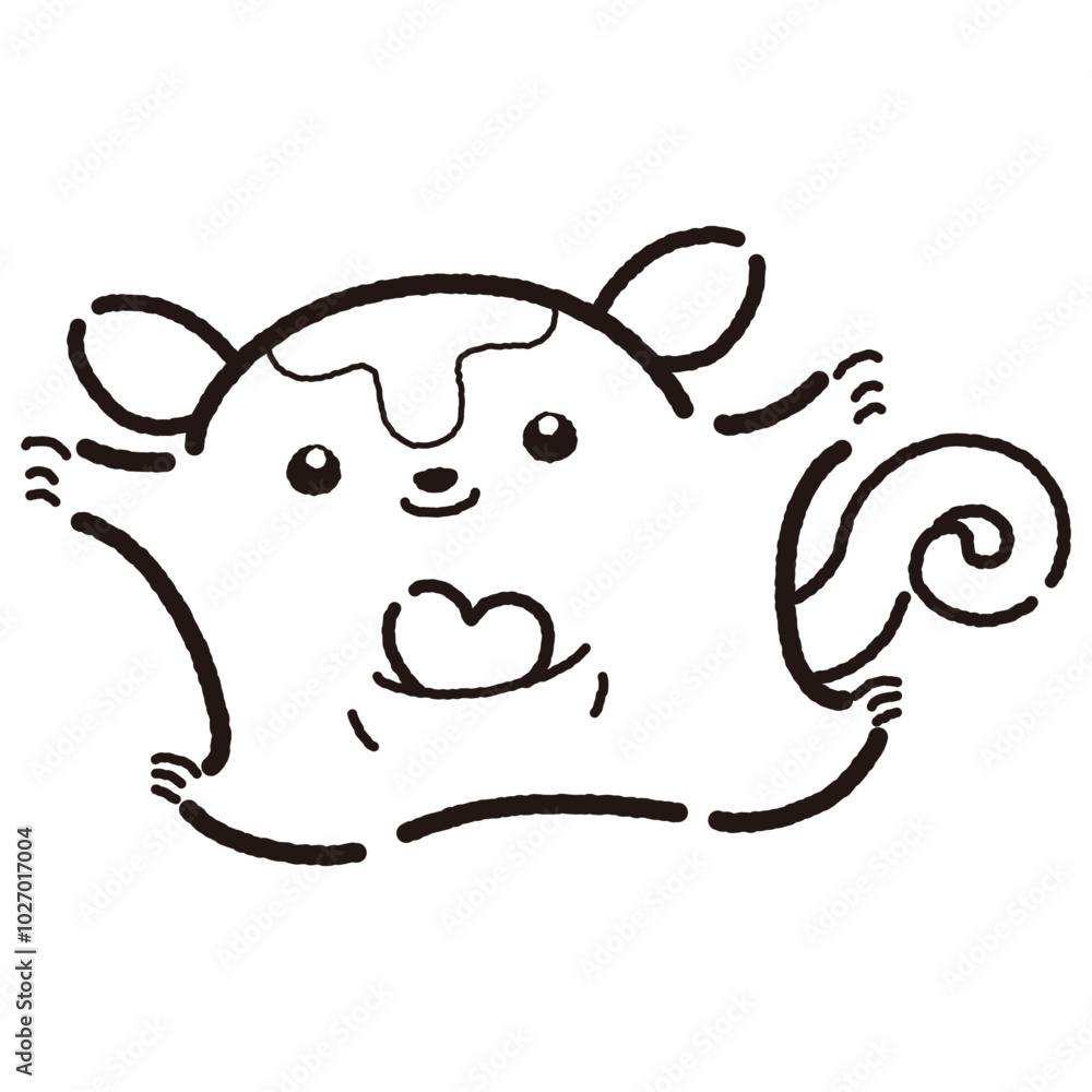 Obraz premium シンプルでかわいい手描きモモンガのキャラクター（正面）