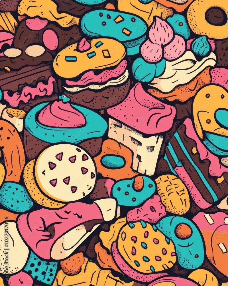Illustration of Brownies and Cookies in a Playful Style Illustration of Brownies and Cookies in a Playful Style