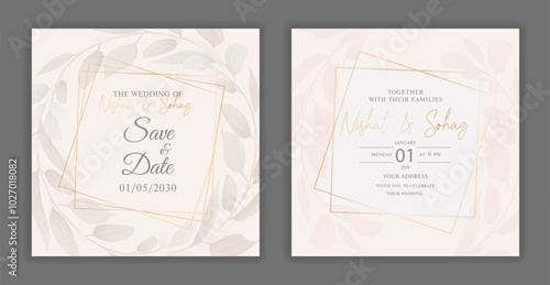 Watercolor Square Wedding event & party Invitation card Set Template