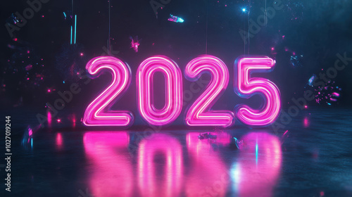 Neon 2025: Glowing Pink New Year's Eve Countdown 