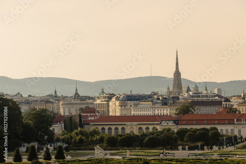 Photography Panoramic top view of the picturesque Vienna - the capital of Austria