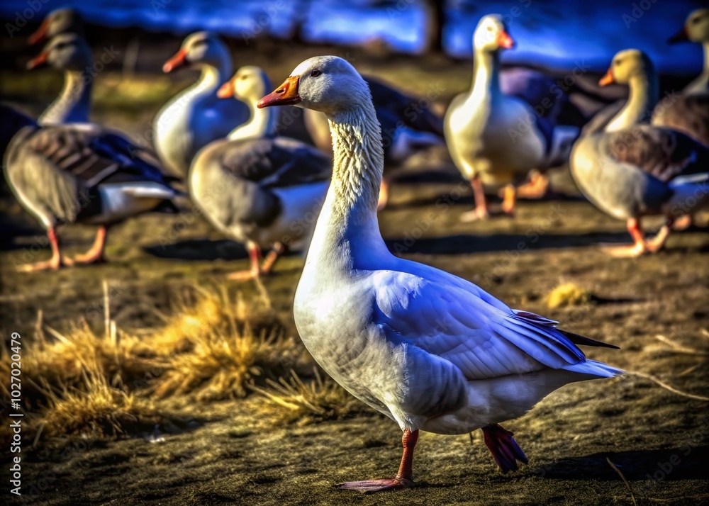 Solitary White Goose: Unique Wildlife Documentary Photography Solitary White Goose: Unique Wildlife Documentary Photography