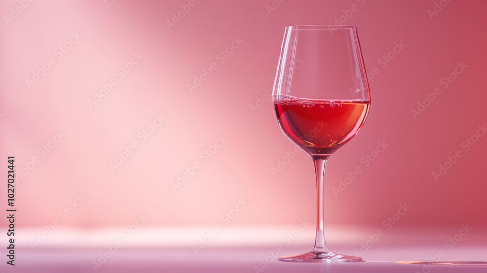 Elegant glass of rose wine on a smooth surface against a soft pink background Elegant glass of rose wine on a smooth surface against a soft pink background
