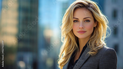 Free Download Confident woman in a business suit stands outdoors in a city setting - GFXLoad