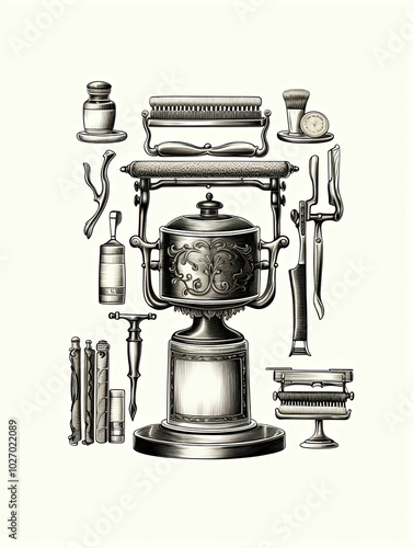 Vintage Barber Shop Equipment Illustration