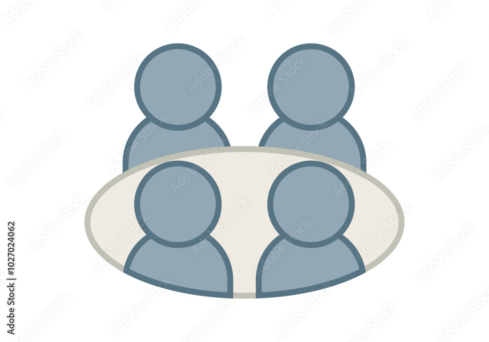 Icono de reunión de negocios representado con cuatro avatares en una mesa Icono de reunión de negocios representado con cuatro avatares en una mesa