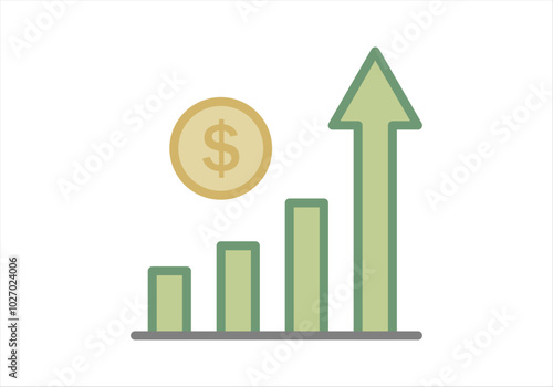 Gráfico verde en crecimiento con moneda dorada de dólar
