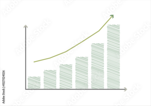Gráfico de crecimiento verde con flecha en estilo garabato