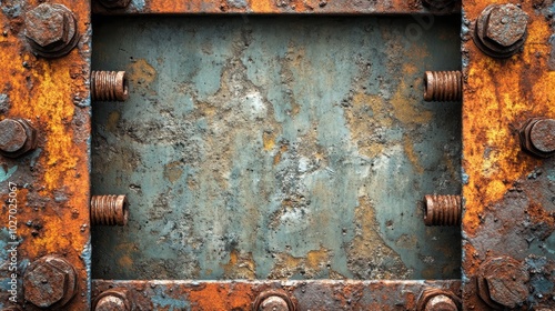 Rusty Metal Panel with Bolts and Screws