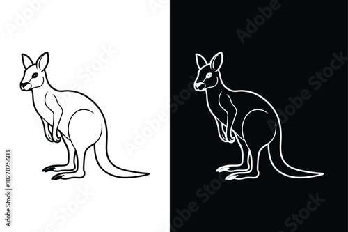 Contemporary Kangaroo Line Icon. Versatile Vector Design on White & Black