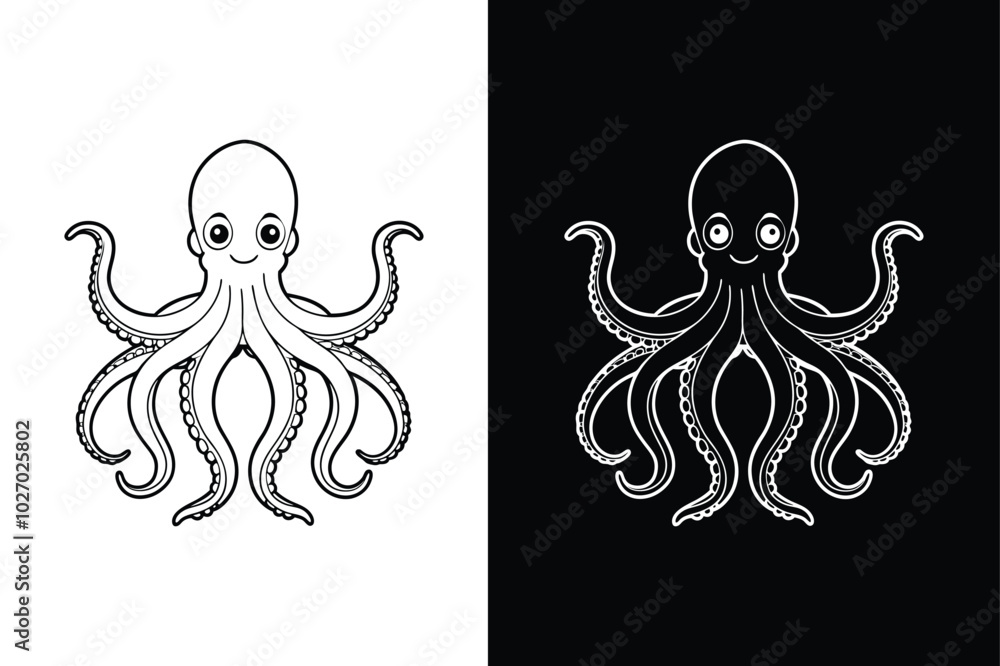 Minimalist Octopus Line Art. Simple Silhouette Vector Icon Design Minimalist Octopus Line Art. Simple Silhouette Vector Icon Design