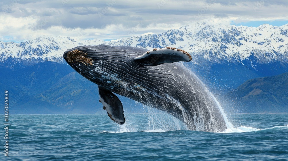 Fototapeta premium Majestic Whale Breaching in Kaikoura Waters
