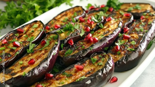 Grilled Eggplant with Tahini and Pomegranate Drizzle