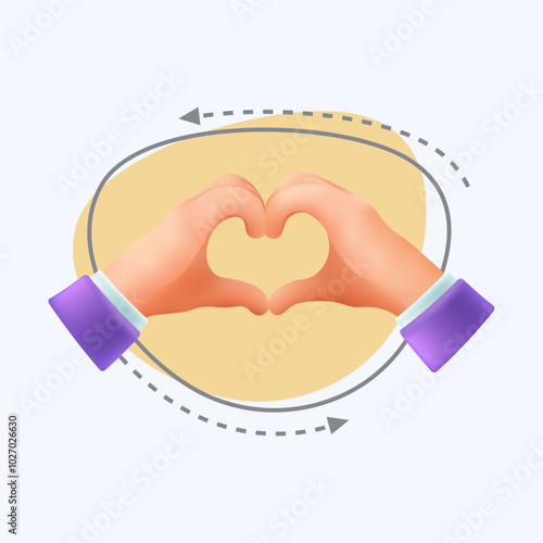 Hands making heart sign with fingers 3d cartoon style icon. Heart shape gesture flat vector illustration. Love, romantic relationship, gesturing, greeting concept