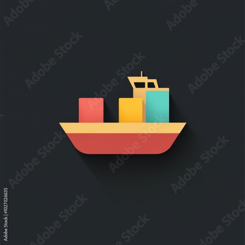 Colorful cargo ship illustration on a dark background, symbolizing shipping and logistics. mobile application icons