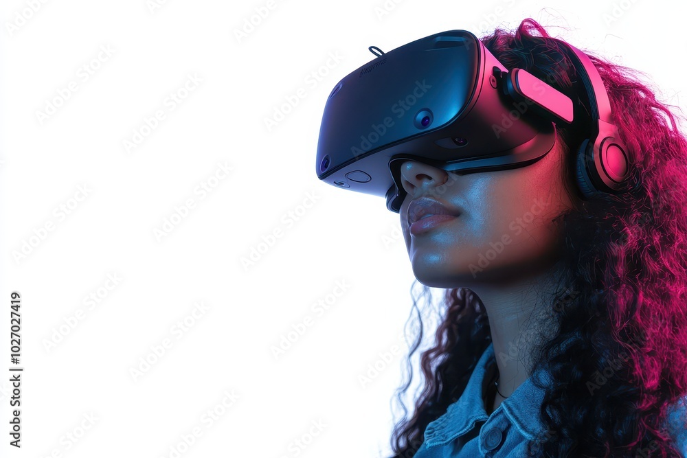 Studio Shot of Woman with VR Glasses on White Background Studio Shot of Woman with VR Glasses on White Background