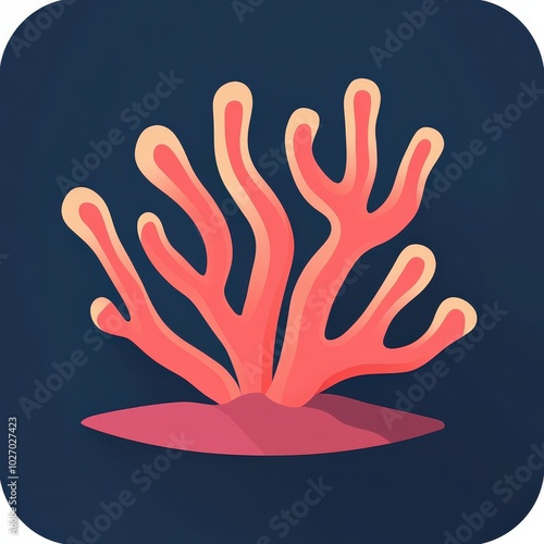 Colorful coral illustration on a dark background, representing marine life and ecosystems. mobile application icons