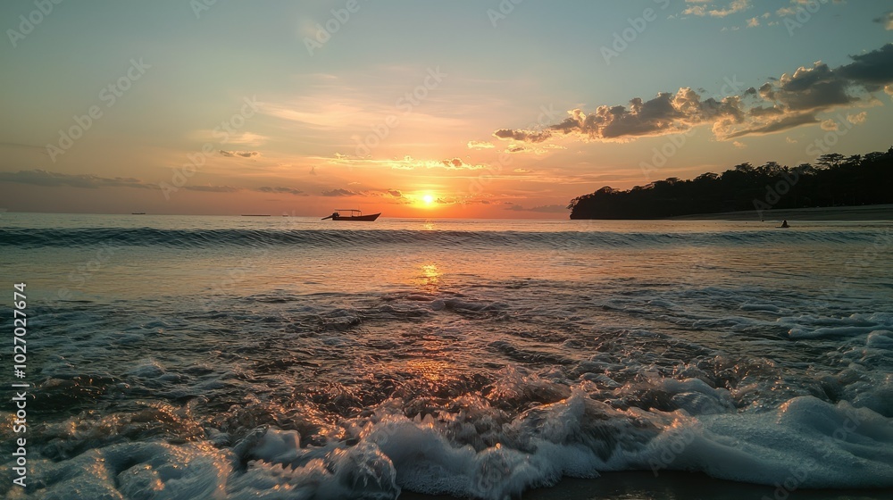 Tropical Sunset Over Calm Beach Waters Tropical Sunset Over Calm Beach Waters