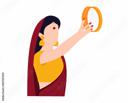  Indian married woman celebrating karwa chauth festival