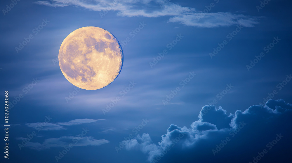 Serene full moon illuminating clouds in a tranquil night sky Serene full moon illuminating clouds in a tranquil night sky