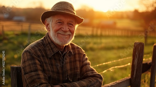 Elderly Farmer with Warm Smile in Countryside