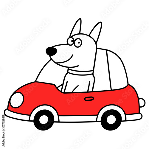 Anthropomorphic dog driving a red car vector illustration