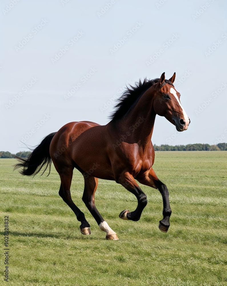 Obraz premium a majestic horse galloping in the field on plain white background