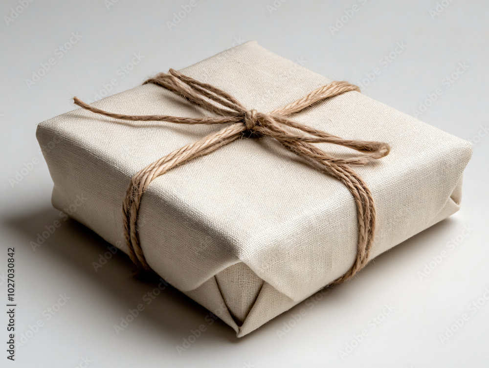 beautifully wrapped gift box in natural linen fabric, tied with twine, perfect for special occasions. This elegant presentation adds touch of simplicity and charm to any gift giving moment beautifully wrapped gift box in natural linen fabric, tied with twine, perfect for special occasions. This elegant presentation adds touch of simplicity and charm to any gift giving moment