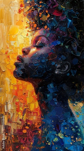 Abstract Portrait of a Black Woman with Vibrant Colors and Bold Brushstrokes