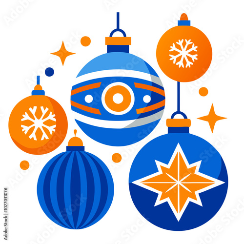  Festive Christmas Ornaments:  A vibrant and cheerful collection of blue and orange Christmas ornaments, each adorned with unique patterns and designs.