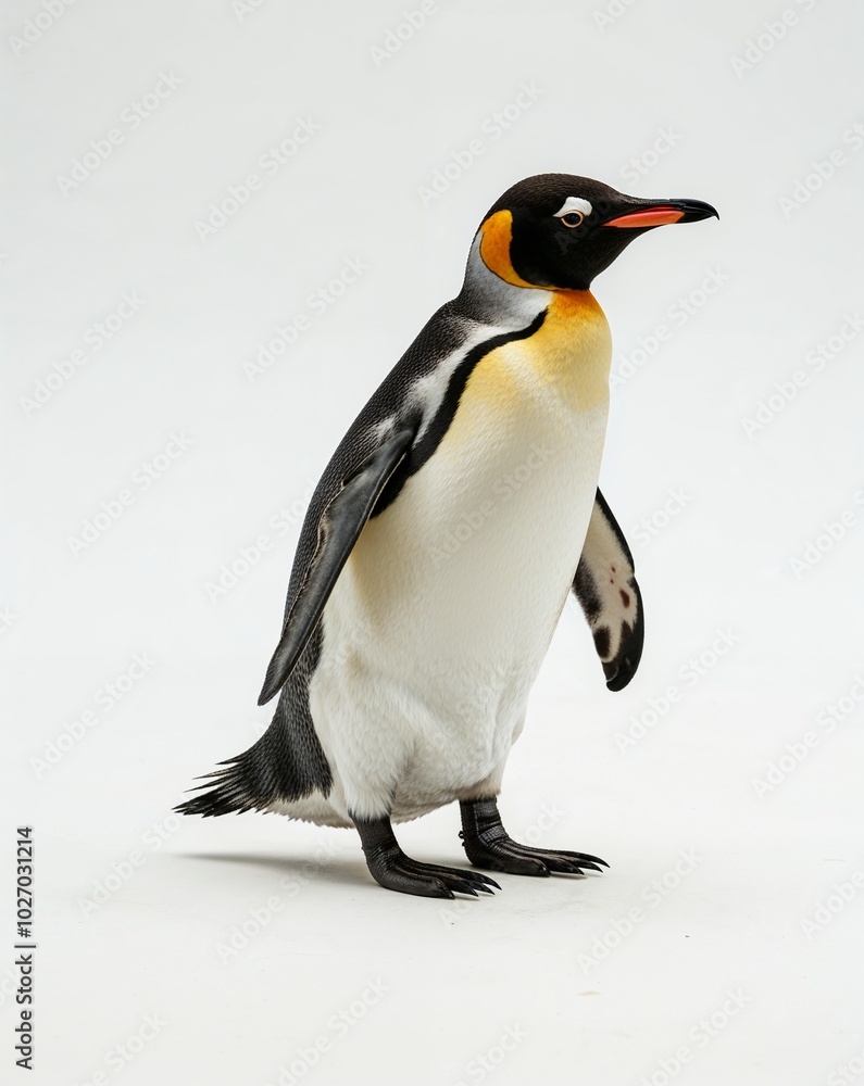 Fototapeta premium a penguin waddling by on plain white background