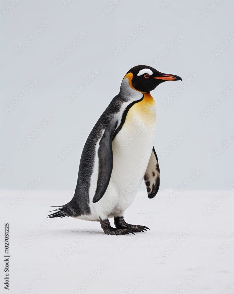 Naklejka premium a penguin waddling by on plain white background