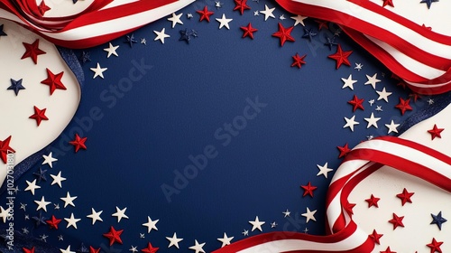 Navy blue election banner with elegant red and white decorative elements, stars and stripes flowing in the background, Election banner, Navy and patriotic