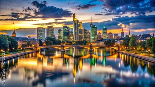 Stunning Frankfurt Skyline at Night - Illuminated Cityscape Photography