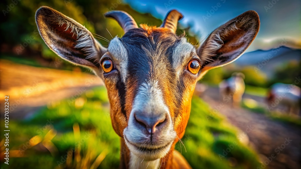 Stunning Goat Head Close-Up in Drone Photography Capturing Unique Features and Textures Stunning Goat Head Close-Up in Drone Photography Capturing Unique Features and Textures