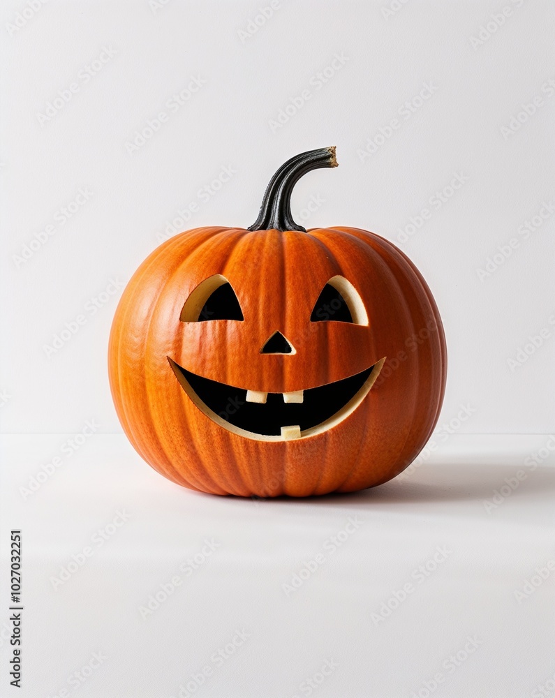 a pumpkin with a smile on plain white background a pumpkin with a smile on plain white background