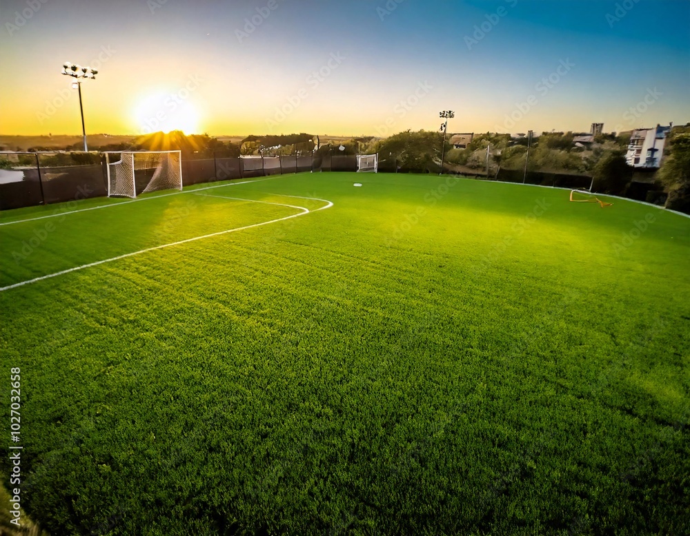 Naklejka premium neat green grass on the football field,