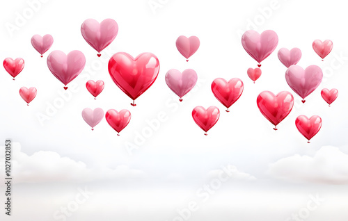 Heart-shaped balloons floating in the air, heart symbol, a representation of love